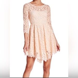 Free People Delicate Lace Blouse in Soft Tan